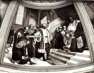 Galileo (1564-1642) präsentiert sein Teleskop dem venezianischen Senat ...